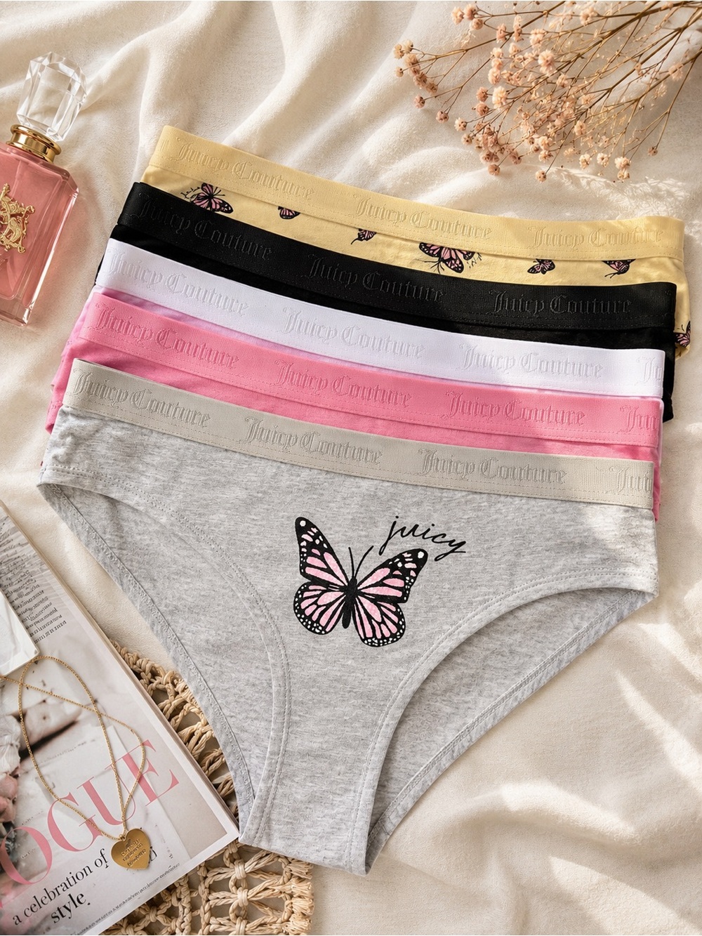 Juicy Couture Intimates 5 Pack Bikini Panties Medium Butterfly NEW WITH TAGS